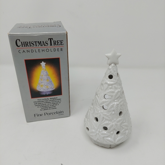 None Holiday Vintage Christmas Tree Candle Holder Porcelain 987
